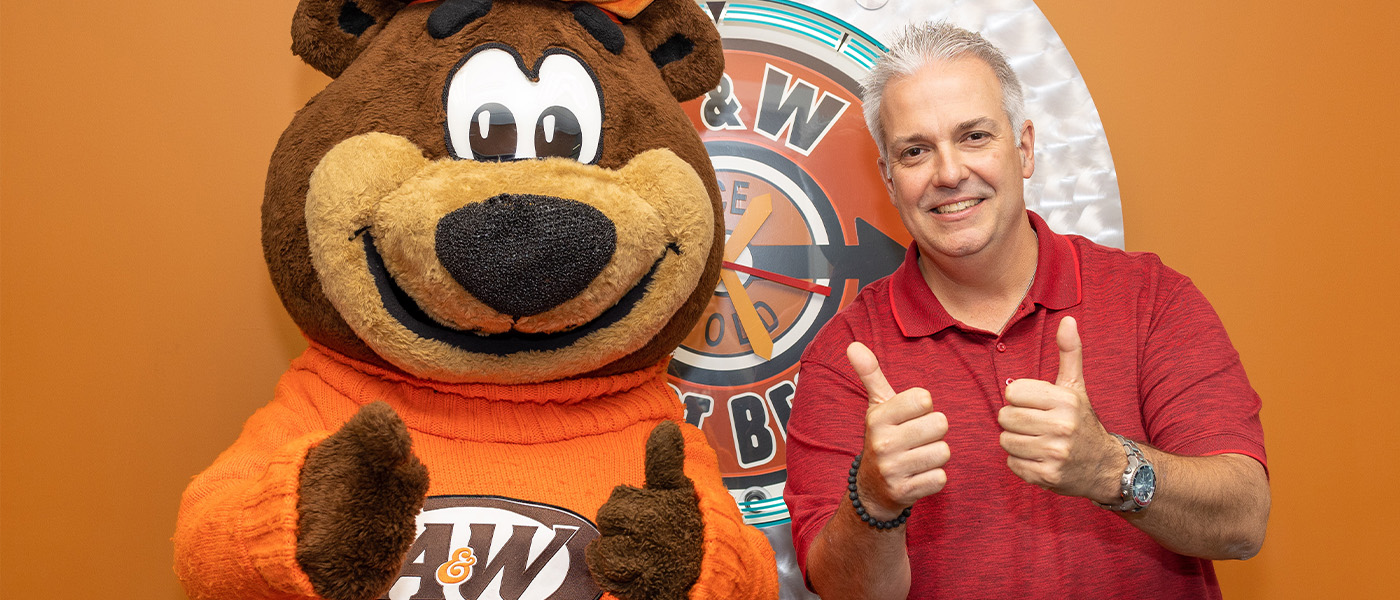 John Palumbo and Rooty the Great Root Bear